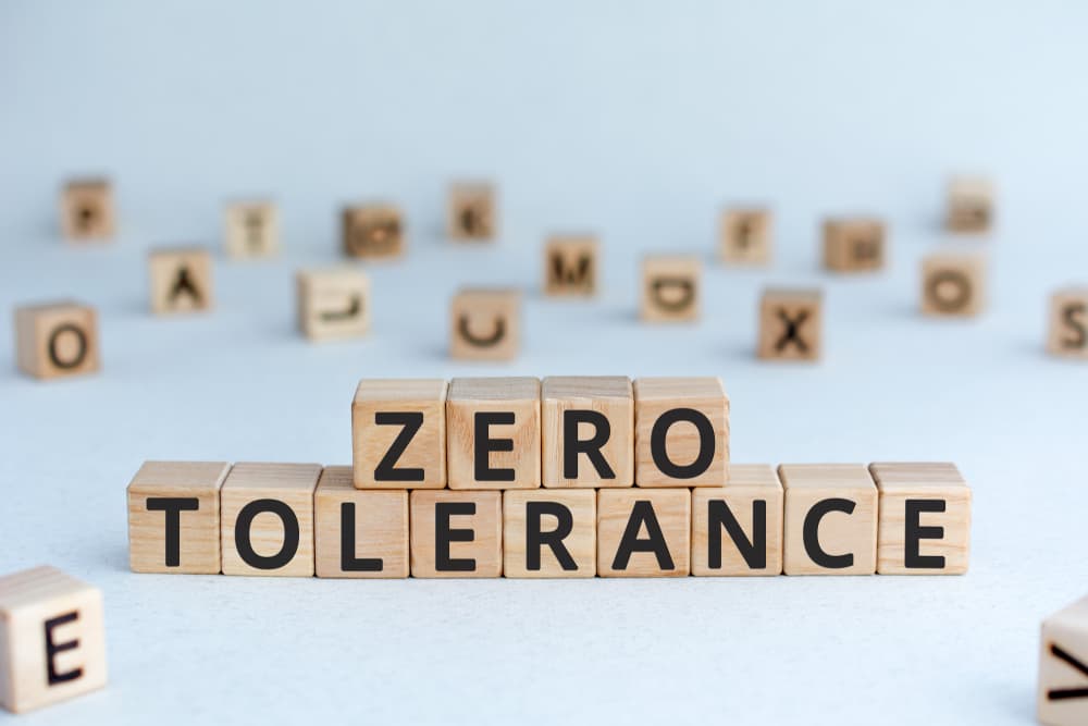 Zero tolerance - words from wooden blocks with letters,